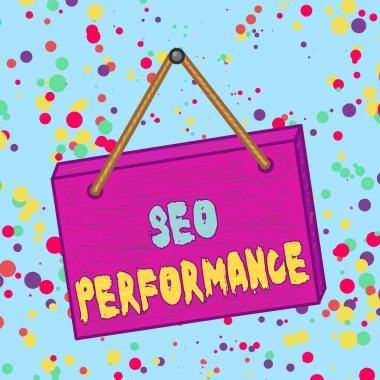 El yazısı Seo Performans Analizi. Kavram demek, trafiğin miktarını ve kalitesini artırmak demek. Web sitesi kare dikdörtgen olmayan ahşap karikatür ahşap renkli duvara asılı..