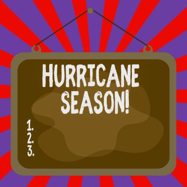 Kasırga sezonunda el yazısı. Çoğu tropikal siklonun asimetrik düzensiz biçim örüntüsü şeklindeki nesnenin çoklu renk tasarımı geliştirmesinin beklendiği zaman dilimi kavramı.