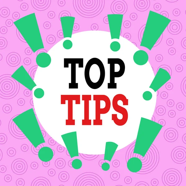 Handstilstext att skriva Top Tips. Begreppet betyder en liten men särskilt användbar bit av praktiska råd Asymmetrisk ojämn format mönster objekt skissera flerfärgad design. — Stockfoto