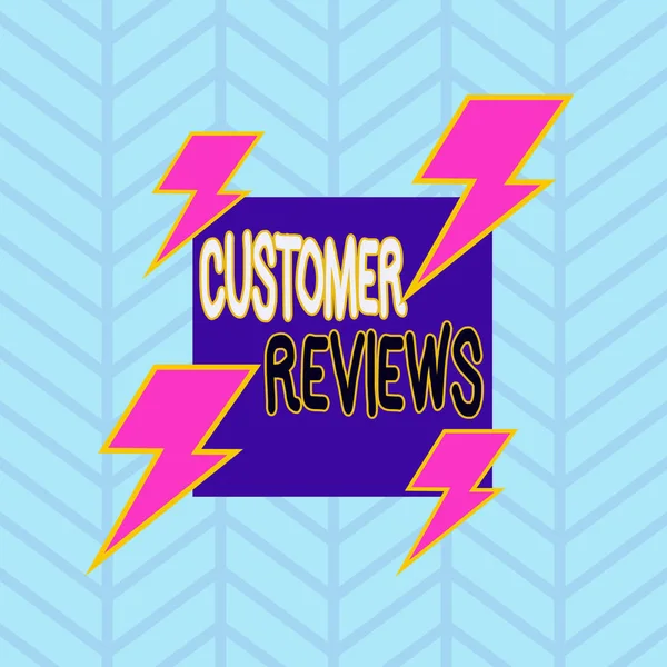 Conceptual hand writing showing Customer Reviews. Business photo text review of a product or service made by a customer Asymmetrical format pattern object outline multicolor design. — Stock Photo, Image