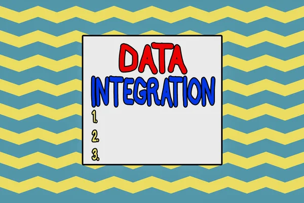 Handschrift tekst schrijven Data Integration. Concept betekenis omvat het combineren van gegevens die zich in verschillende bronnen Naadloze golvende lijnen patroon. Abstracte textuur zigzag zwaaien. Geometrische. — Stockfoto