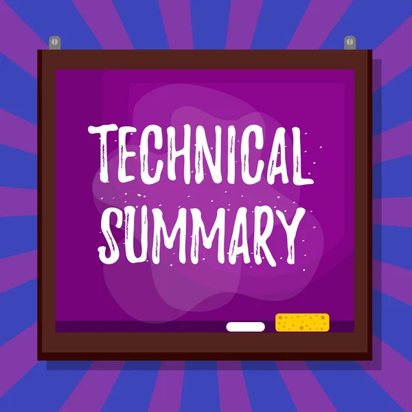 Tekst pisania słów Podsumowanie techniczne. Koncepcja biznesowa obejmuje rekomendacje i wnioski z badań Asymetrycznie nierównomierny kształt szablonu obiektu zarys wielobarwny. — Zdjęcie stockowe