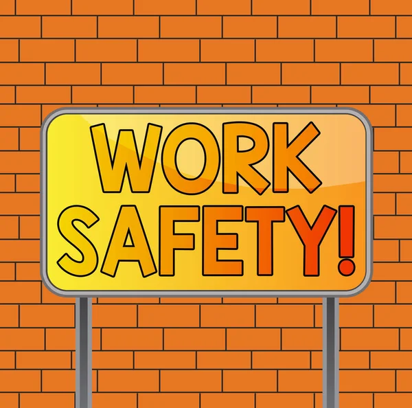 Text sign showing Work Safety. Conceptual photo policies and procedures in place to ensure health of employees Board ground metallic pole empty panel plank colorful backgound attached. — Stock Photo, Image