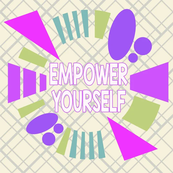 Writing note showing Empower Yourself. Business photo showcasing giving you the power to take control of your own destiny Asymmetrical format pattern object outline multicolor design. — Stock Photo, Image
