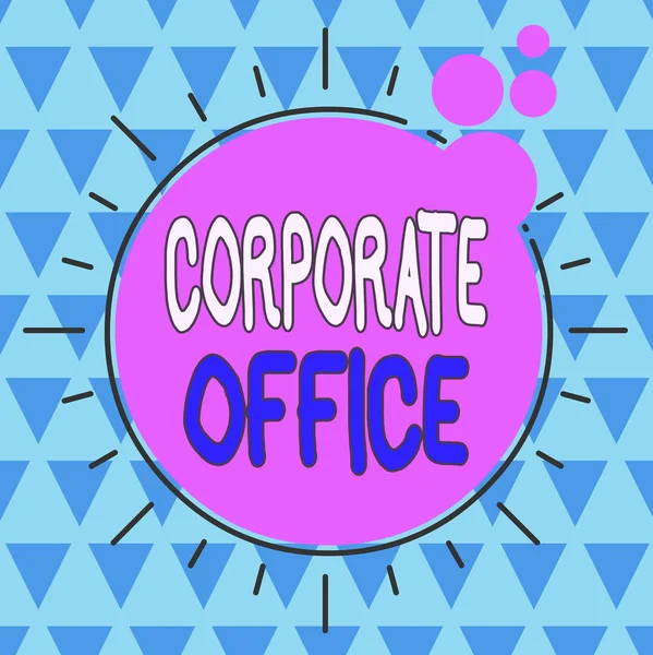 Text sign showing Corporate Office. Conceptual photo central location for planning and execution of a business Asymmetrical uneven shaped format pattern object outline multicolour design. — Stock Photo, Image