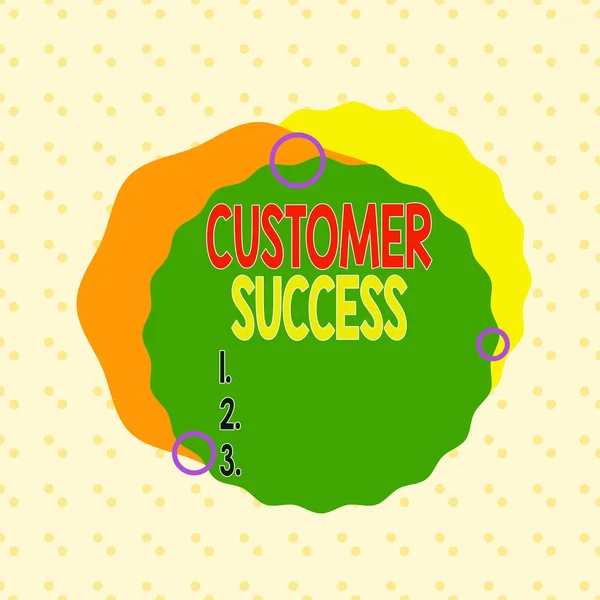Writing note showing Customer Success. Business photo showcasing customers achieve desired outcomes while using your product Asymmetrical format pattern object outline multicolor design.