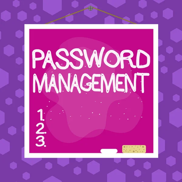 Nota de escrita mostrando Password Management. Software de exibição de fotos de negócios usado para ajudar os usuários a analisar melhor senhas assimétricas padrão desigual design de objeto multicolorido . — Fotografia de Stock