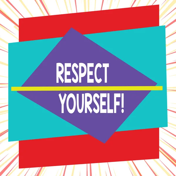 Kelime yazma metni Kendine Saygı duy. İşletme konsepti, size iyi davranılmasına ve iyi davranılmasına inanmaktır. Asimetrik biçimsiz şekil şekli nesne ana hatları çok renkli tasarım.