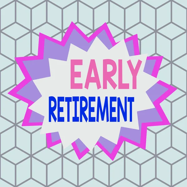 Text sign showing Early Retirement. Conceptual photo practice of leaving employment before the statutory age Asymmetrical uneven shaped format pattern object outline multicolour design. — Stock Photo, Image