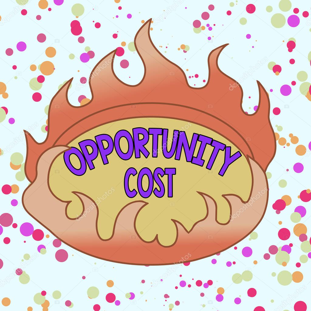 Conceptual hand writing showing Opportunity Cost. Business photo text the price of the next best thing you could have done Asymmetrical uneven shaped pattern object multicolour design.