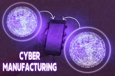 Siber İmalat 'ı gösteren kavramsal el yazısı. Bu görüntünün veri elementlerinin Nasa tarafından desteklenen çevirisini amaçlayan iş fotoğrafı dönüştürücü kavramı.