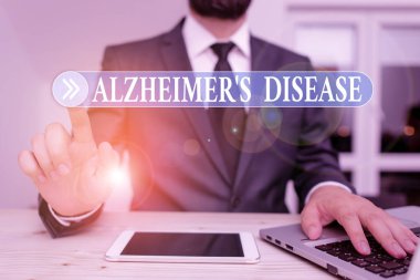 Writing note showing Alzheimer S Is Disease. Business photo showcasing Advanced mental deterioration that occur in old age Male human wear formal clothes present use hitech smartphone.