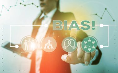 Kelime yazma metni Bias. Bir gösterici grubuna veya aleyhine eğilim veya önyargı için iş kavramı.