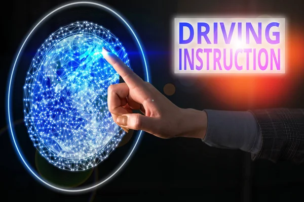 Text sign showing Driving Instruction. Conceptual photo detailed information on how driving should be done Elements of this image furnished by NASA.