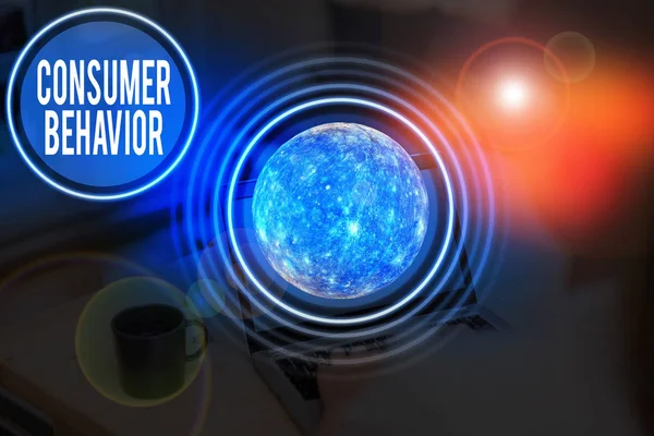 Text sign showing Consumer Behavior. Conceptual photo study of how individual customers interacts with the brand Elements of this image furnished by NASA.