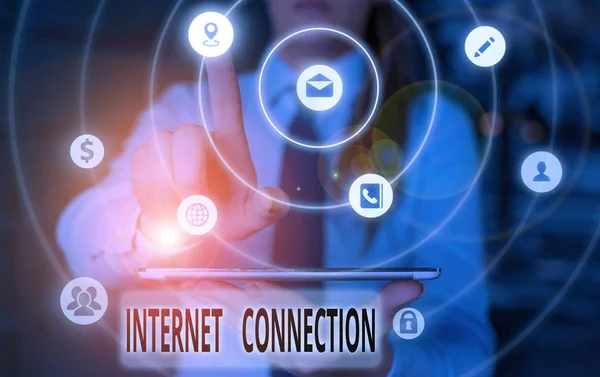 Signo de texto que muestra conexión a Internet. Foto conceptual La forma en que se obtiene acceso o conexión a Internet . — Foto de Stock
