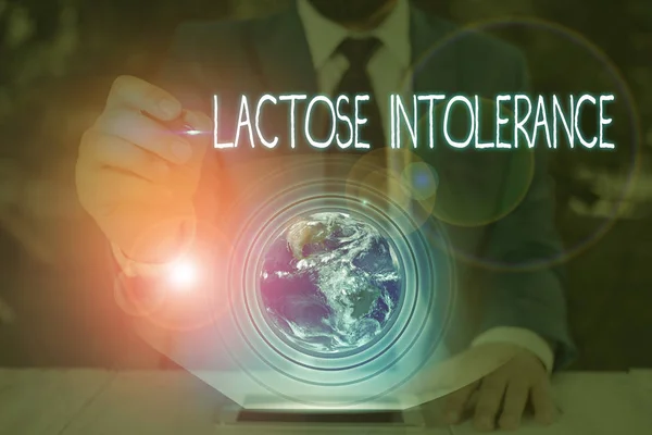 Conceptueel handschrift met Lactose-intolerantie. Business foto tekst spijsverteringsprobleem waar lichaam niet in staat is om lactose Elementen van deze afbeelding geleverd door Nasa verteren. — Stockfoto