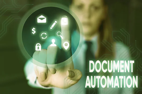 Conceptueel handschrift met documentautomatisering. Business foto tekst workflows die helpen bij het maken van elektronisch document. — Stockfoto