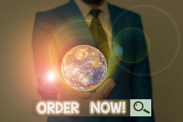 Rukopisný text Order Now. Pojetí znamená potvrzenou žádost jedné strany druhé koupit prodat Prvky tohoto obrazu poskytnuté Nasa. — Stock fotografie