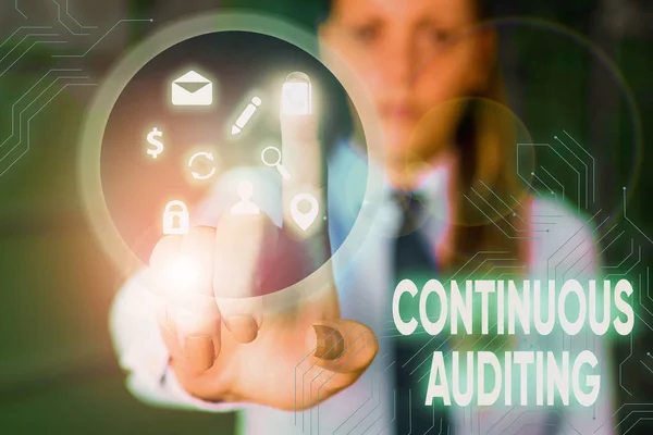 Conceptual hand writing showing Continuous Auditing. Business photo text Internal process that examines accounting practices. — Stockfoto