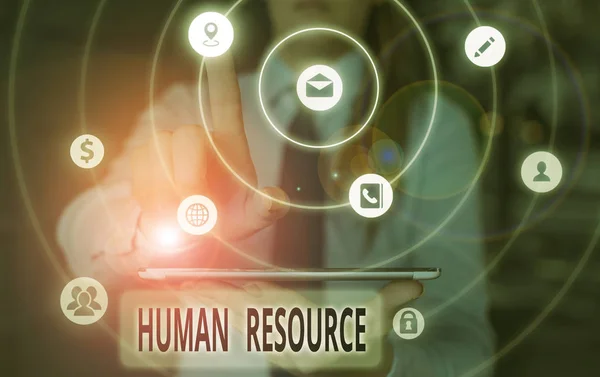 Text sign showing Huanalysis Resource. Conceptual photo the process of hiring and developing employees. — Stock Photo, Image