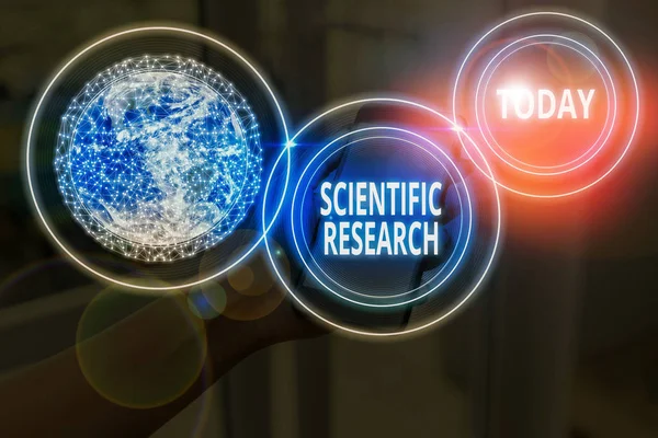 Text sign showing Scientific Research. Conceptual photo methodical study to prove or disprove a hypothesis Elements of this image furnished by NASA. — Stock Photo, Image