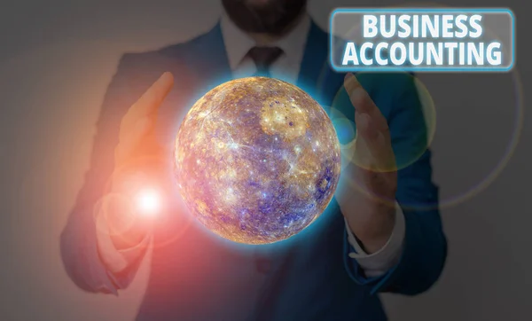 Conceptuele handschrift tonen Business Accounting. Bedrijfsfoto presentatie interpreteren en presenteren van financiële informatie Elementen van dit beeld geleverd door Nasa. — Stockfoto