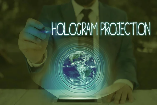 Escritura manual conceptual que muestra la proyección del holograma. Texto de la foto comercial Proyección fotográfica de una grabación de una luz Elementos de esta imagen proporcionados por la NASA . — Foto de Stock