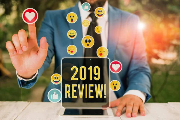 Word writing text 2019 Review. Business concept for remembering past year events main actions or good shows.