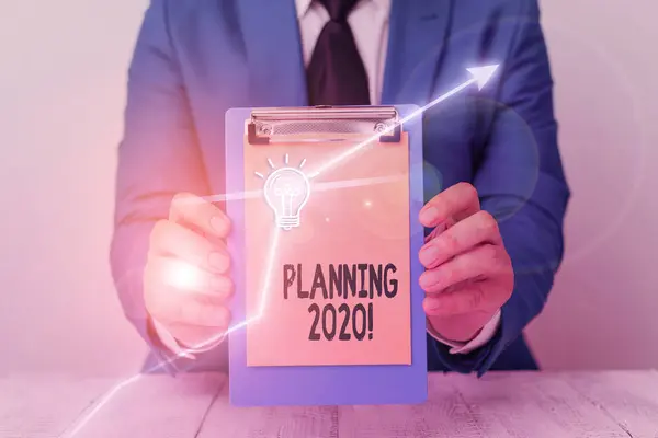 Writing Megjegyzés bemutató tervezés 2020. Üzleti fotóbemutató folyamata terveket valamit jövőre. — Stock Fotó