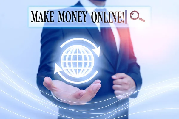 Pisanie pisma ręcznego Make Money Online. Pojęcie znaczenie zarabianie przy użyciu Internetu jak Freelancing lub marketingu. — Zdjęcie stockowe