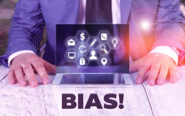 Kelime yazma metni Bias. Bir gösterici grubuna veya aleyhine eğilim veya önyargı için iş kavramı.