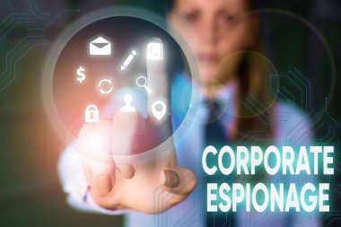 Şirket casusluğunu gösteren kavramsal el yazısı. Ticari amaçlı casusluğun iş fotoğrafı metni biçimi.