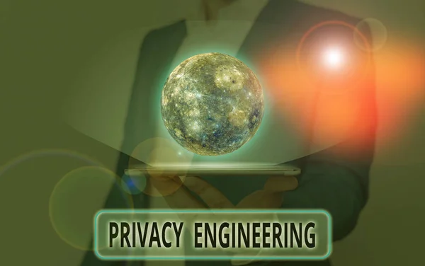 Texto de escritura de palabras Ingeniería de privacidad. Concepto de negocio para sistemas de ingeniería proporcionan niveles aceptables de privacidad Elementos de esta imagen proporcionados por la NASA . —  Fotos de Stock