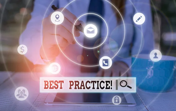 Tekst schrijven Best Practice. Bedrijfsconcept voor aanvaarde commerciële procedures correct. — Stockfoto