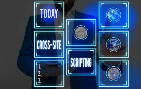 Ručně psaný text psaní Cross Site Scripting. Koncept znamenající bezpečnostní zranitelnost se vyskytuje především ve webové aplikaci Prvky tohoto obrazu poskytnuté Nasa. — Stock fotografie