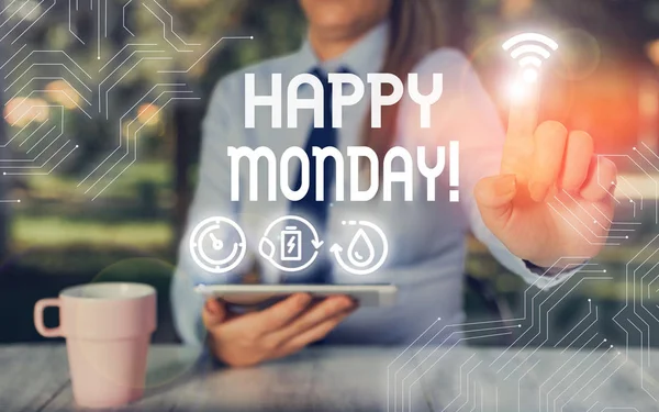 Konzeptionelle Handschrift, die Happy Monday zeigt. Business-Foto zeigt bezeichnend, dass demonstrierende Ordnung, um ihm gute neue Woche zu wünschen. — Stockfoto