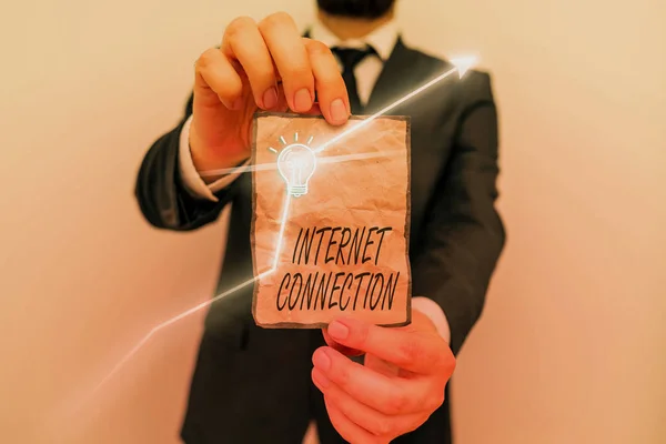 Escritura a mano escritura de texto Conexión a Internet. Concepto significado La forma en que uno obtiene acceso o conexión a Internet . — Foto de Stock