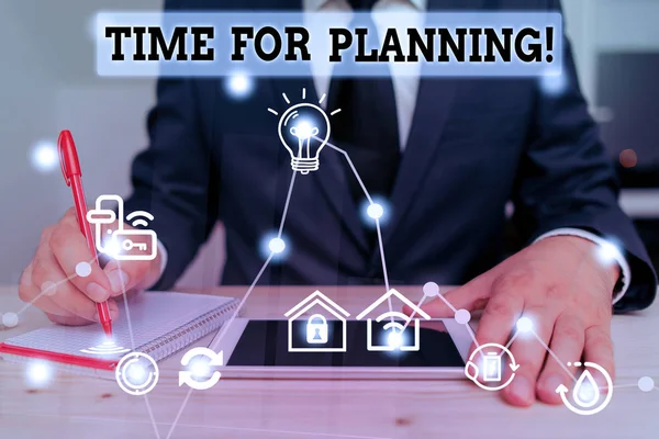 Scrivere nota che mostra il tempo per la pianificazione. Foto aziendale che mostra l'esercizio di un controllo consapevole speso per attività specifiche . — Foto Stock