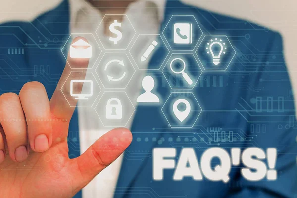 Handstil text handstil FAQ S. begrepp menande lista av ifrågasätter och svar som förbinder till bestämt, betvingar. — Stockfoto