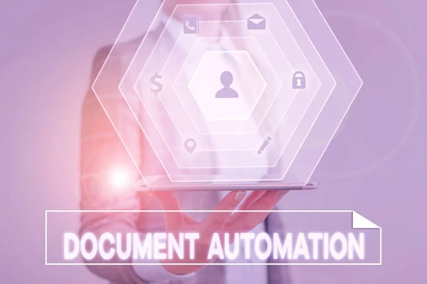 Conceptueel handschrift met documentautomatisering. Bedrijfsfoto presentatie van workflows die helpen bij het maken van elektronisch document. — Stockfoto