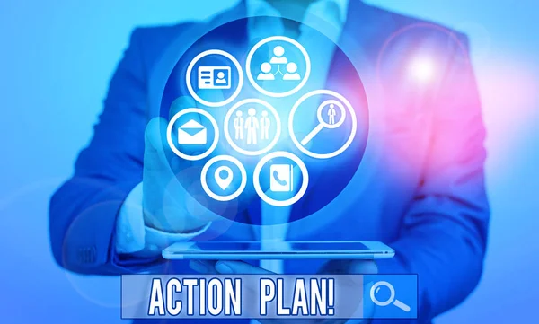 Conceptual hand writing showing Action Plan. Business photo text proposed strategy or course of actions for certain time. — Stock Photo, Image