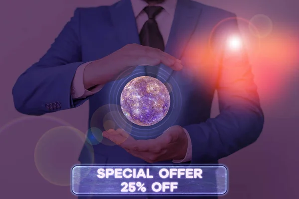 Word writing text Special Offer 25 Off. Business concept for Discounts promotion Sales Retail Marketing Offer Elements of this image furnished by NASA.
