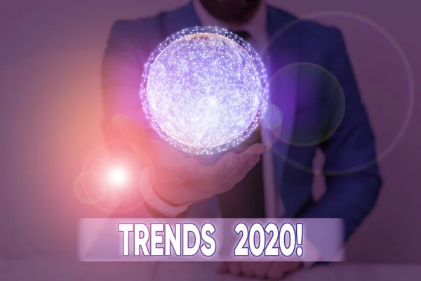 Writing note showing Trends 2020. Business photo showcasing general direction in which something is developing or changing Elements of this image furnished by NASA. — 스톡 사진