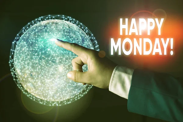 Conceptual hand writing showing Happy Monday. Business photo showcasing telling that demonstrating order to wish him great new week Elements of this image furnished by NASA. — 스톡 사진