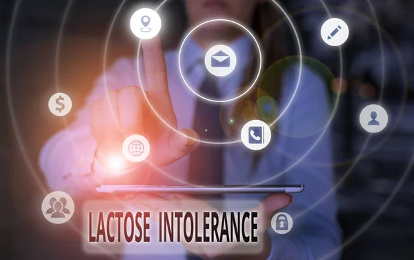 Text sign showing Lactose Intolerance. Conceptual photo digestive problem where body is unable to digest lactose.