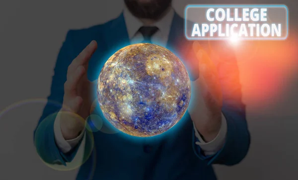 Conceptual hand writing showing College Application. Business photo showcasing individuals apply to gain entry into a college Elements of this image furnished by NASA.