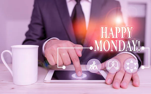 Handgeschreven tekst Happy Monday. Concept dat zegt dat het demonstreren van de bestelling om hem een geweldige nieuwe week te wensen. — Stockfoto