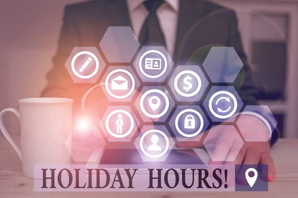 Texte textuel Heures de vacances. Concept d'entreprise pour le travail en heures supplémentaires pour les employés selon des horaires de travail flexibles . — Photo
