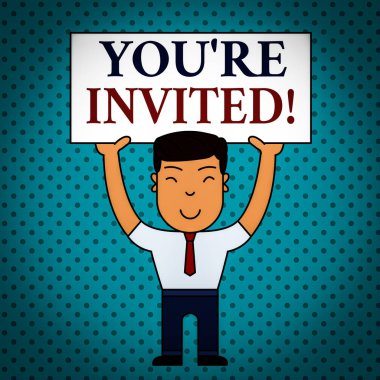 Tekrar Davet Edildiğini gösteren bir not yazıyorum. İş fotoğrafçılığı kibar bir istekte bulunacak. Gülümseyen Adam, iki eliyle koca boş levhayı tutuyor..